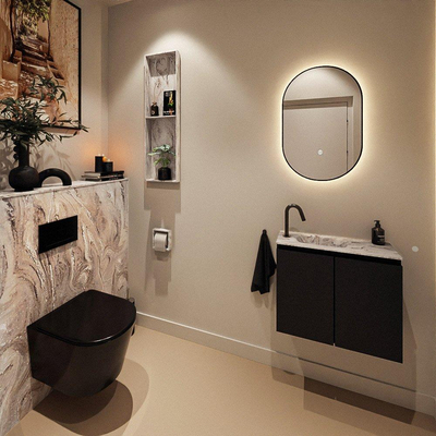 MONDIAZ TURE-DLUX Meuble toilette - 60cm - Urban - EDEN - vasque Glace - position gauche - 1 trou de robinet