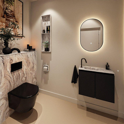 MONDIAZ TURE-DLUX meuble WC 60 cm Urban. Vasque EDEN Glace position gauche. Avec 1 trou de robinet.