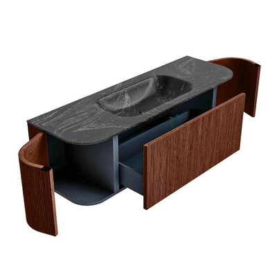 Mondiaz KURVE-DLUX Badkamermeubelset - 140x46x40cm - 1 lade - 2 deuren - wastafel solid surface - midden - 1 kraangat - Ruby