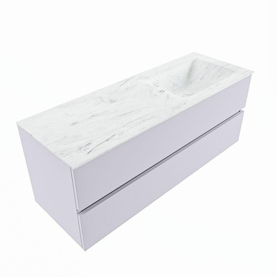 Mondiaz VICA-DLUX ensemble de meuble de salle de bain - 130cm - meuble sous-vasque cale - 2 tiroirs - lavabo encastré cloud droite - 1 trou de robinet - version haute de 60cm - opalo