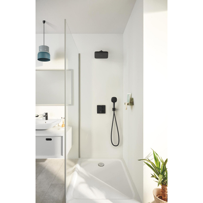 Grohe Precision Ensemble de douche complet - douchette de 11 cm - 2 types de jets - tête de douche 25 cm - mitigeur de douche encastré thermostatique - carré - avec inverseur - noir mat.