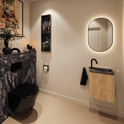 MONDIAZ TURE-DLUX Meuble toilette - 40cm - Washed Oak - EDEN - vasque Lava - position droite - 1 trou de robinet