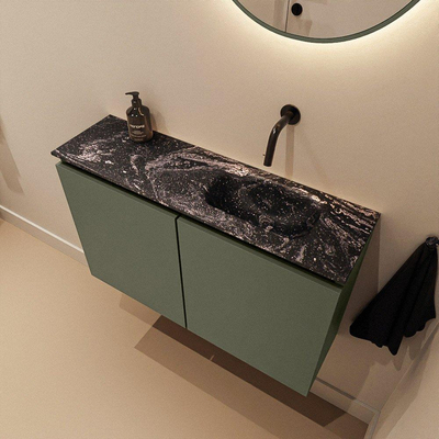 MONDIAZ TURE-DLUX Meuble de toilettes 80cm Army. Lavabo EDEN Lava position droite. Sans trou de robinet.