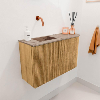 Mondiaz JOYA-DLUX 71.6cm toiletmeubel - ronding rechts kleur Oak - Wastafel FAYE positie Links Zonder kraangat kleur Arena.