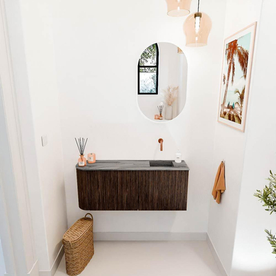 Mondiaz JOYA-DLUX 101.6cm meuble de salle de bains - arrondi gauche couleur Walnut - Vasque FAYE position Droite Sans trou de robinet couleur Sombra.