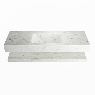 Mondiaz ALAN-DLUX Ensemble de meuble - 130cm - meuble Opalo mat - 0 tiroirs - Lavabo Cloud Opalo suspendu - vasque Centre - 0 trous de robinet