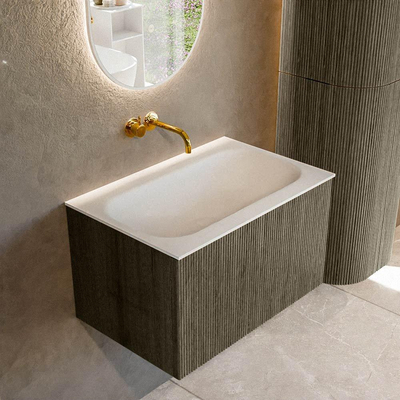 Mondiaz KURVE Ensemble de meuble salle de bain - 70x46x40cm - 1 tiroir - lavabo en solid surface - milieu - sans trou de robinet - Shadow