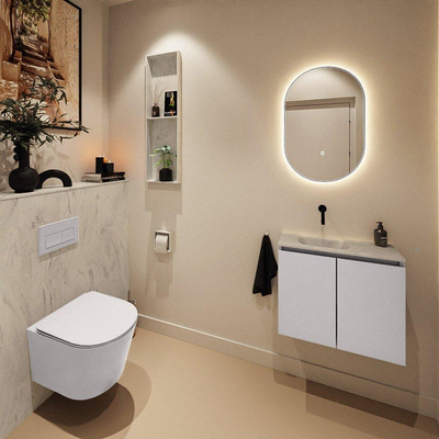 MONDIAZ TURE-DLUX Meuble toilette - 60cm - Cale - EDEN - vasque Opalo - position gauche - sans trou de robinet