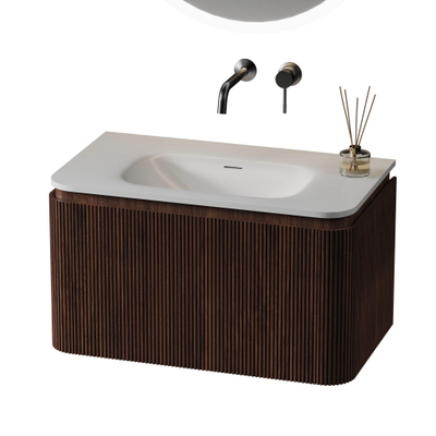 Royal Plaza Terra Edge Meuble sous-vasque - 80cm - nervuré - 2 tiroirs - angles arrondis - châtaigne (noyer)