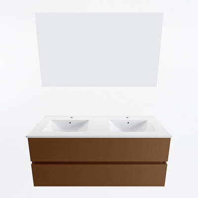 Mondiaz VICA ensemble de meuble de salle de bain - 120cm - meuble sous-vasque repos - 2 tiroirs - lavabo denia double - 2 trous de robinet - couleur Blanc Brillant - miroir LED - version XL 60cm de haut