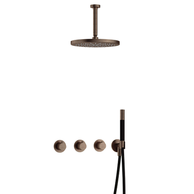 Hotbath Cobber IBS70 Regendoucheset - inbouw - 15cm plafondarm - 30cm ronde hoofddouche - staafhanddouche - messing verouderd koper (goud)