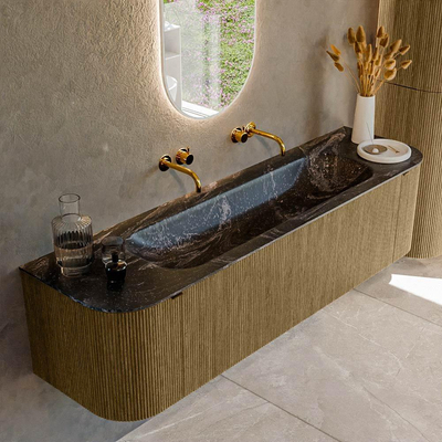 Mondiaz KURVE-DLUX Badkamermeubelset - 170x46x40cm - 1 lade - 2 deuren - wastafel solid surface - midden - zonder kraangat - Dusk