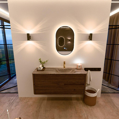 Mondiaz CIRO-DLUX Meuble de salle de bains - 120x45x50cm - Plan vasque Solid surface Oza - 1 vasque à droite - 1 trou de robinet - 2 tiroirs - Dusk