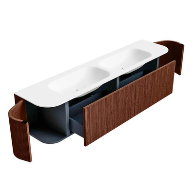 Mondiaz KURVE Badkamermeubelset - 190x46x40cm - 2 lade - 2 deuren - wastafel solid surface - dubbel - 2 kraangaten - Ruby
