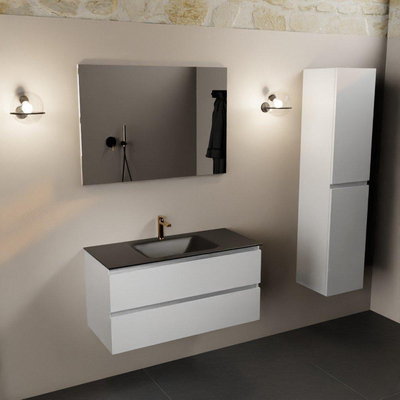 Mondiaz AIVY Ensemble de meuble - 100x45x50cm - 1 trou de robinet - 1 vasque Urban Solid surface - Centre - 2 tiroirs - avec miroir - MDF Talc