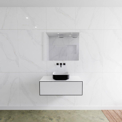 Mondiaz Lagom Meuble salle de bains 90x30.9x45cm Solid Surface Urban 1 tiroir avec lavabo BINX vasque à poser Centre sans trous de robinet