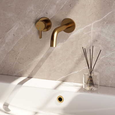 Brauer Gold Edition Robinet lavabo encastrable avec bec courbé et rosaces Modèle E2 Or brossé PVD