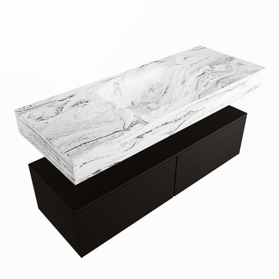 Mondiaz ALAN-DLUX Ensemble de meuble - 120cm - meuble Urban mat - 2 tiroirs - Lavabo Cloud Glace suspendu - vasque Centre - 0 trous de robinet