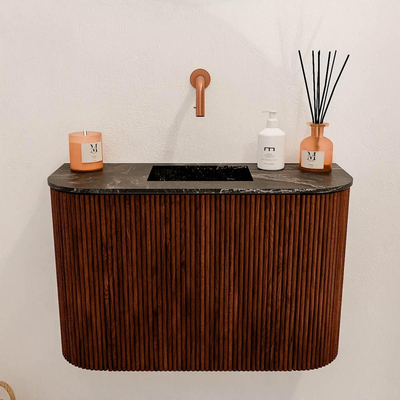 Mondiaz JOYA-DLUX Meuble de toilette 63,2 cm - arrondis gauche et droite couleur Ruby - Vasque FAYE position Milieu Sans trou de robinet couleur Lava