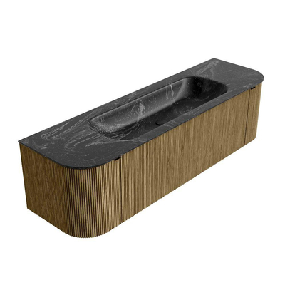 Mondiaz KURVE-DLUX Badkamermeubelset - 160x46x40cm - 1 lade - 2 deuren - wastafel solid surface - midden - zonder kraangat - Dusk