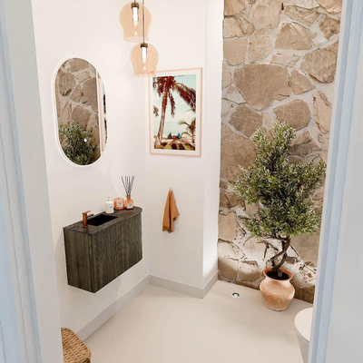 Mondiaz JOYA-DLUX 61.6cm toiletmeubel - ronding rechts kleur Shadow - Wastafel FAYE positie Links 1 kraangat kleur Lava.