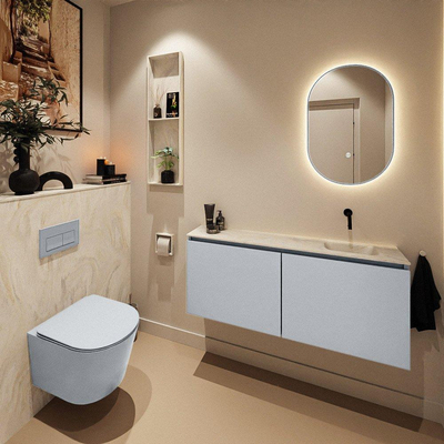 MONDIAZ TURE-DLUX meuble WC 120 cm Clay. Lavabo EDEN Ostra position droite. Sans trou de robinet.