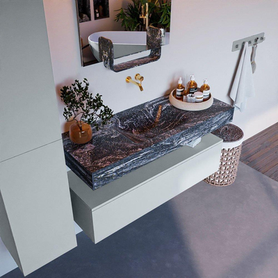 Mondiaz ALAN-DLUX Ensemble de meuble - 120cm - meuble Clay mat - 1 tiroir - Lavabo Cloud Lava suspendu - vasque Centre - 0 trous de robinet