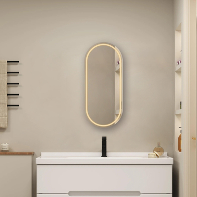 FugaFlow Eccelente Arredo Armoire de toilette miroir - 45x100x14cm - ovale - éclairage indirect LED - miroir chauffant - noir