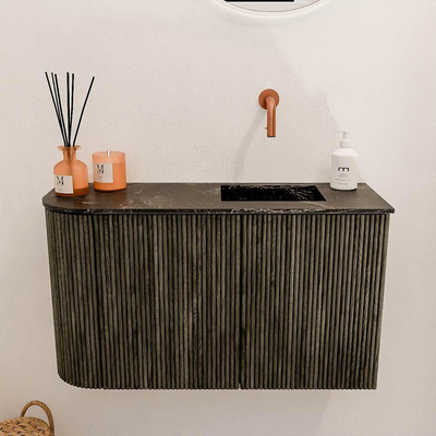 Mondiaz JOYA-DLUX Meuble de salle de bains 71,6cm - arrondi gauche couleur Shadow - Vasque FAYE position droite Sans trou de robinet couleur Lava