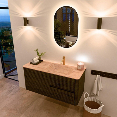 Mondiaz CIRO-DLUX Badkamermeubelset - 110x45x50cm - Solid surface wastafel Saba - 1 wasbak Rechts - 1 kraangat - 2 lades - Shadow