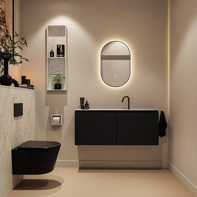 MONDIAZ TURE-DLUX meuble de toilettes 120 cm Urban. EDEN vasque Opalo position milieu. Avec 1 trou de robinet.
