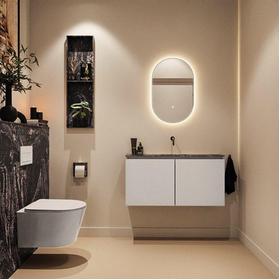 MONDIAZ TURE-DLUX meuble WC 100 cm Linen. Lavabo EDEN Lava position centrale. Sans trou de robinet.