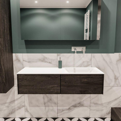 MONDIAZ LUSH Ensemble de meuble salle de bain - 120cm - 2 tiroirs - lavabo cloud - vasque à droite - 0 trous de robinet - marron foncé