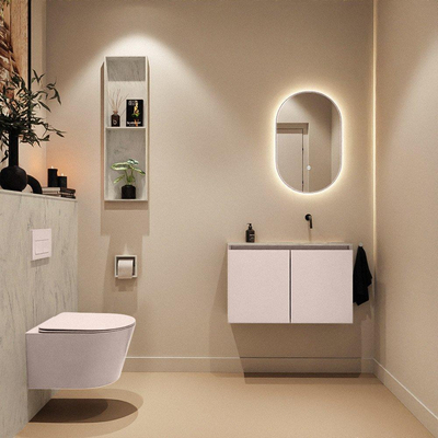 MONDIAZ TURE-DLUX Meuble toilette - 80cm - Rosee - EDEN - vasque Opalo - position droite - sans trou de robinet