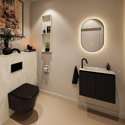 MONDIAZ TURE-DLUX Meuble toilette - 60cm - Urban - EDEN - vasque Ostra - position gauche - 1 trou de robinet