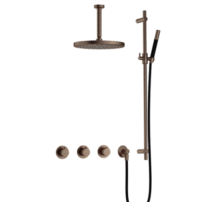 Hotbath Cobber IBS70 Regendoucheset - inbouw - 15cm plafondarm - 30cm ronde hoofddouche - staafhanddouche - glijstang - messing verouderd koper (goud)