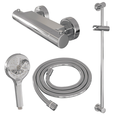 Brauer Chrome Edition Mitigeur de douche apparent - barre de douche - 1 fonction - 2 poignées lisses - douchette ronde 3 jets - chrome