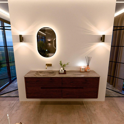 Mondiaz CIRO-DLUX Ensemble de meubles de salle de bains - 160x45x50cm - lavabo solid surface Oza - 1 vasque à gauche - sans trous de robinet - 4 tiroirs - Ruby