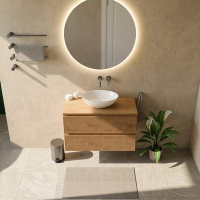 Saniclass Holz Atelier Ensemble de meubles de salle de bains - 100x45x62cm - plan de travail en bois - sans trou de robinetterie - 2 tiroirs - chêne naturel mat (bois)