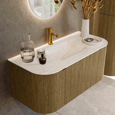 Mondiaz KURVE-DLUX Badkamermeubelset - 100x46x40cm - 1 lade - 2 deuren - wastafel solid surface - midden - 1 kraangat - Dusk