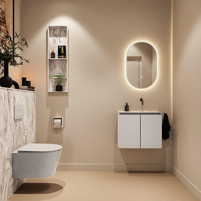 MONDIAZ TURE-DLUX Meuble toilette - 60cm - Linen - EDEN - vasque Glace - position droite - sans trou de robinet