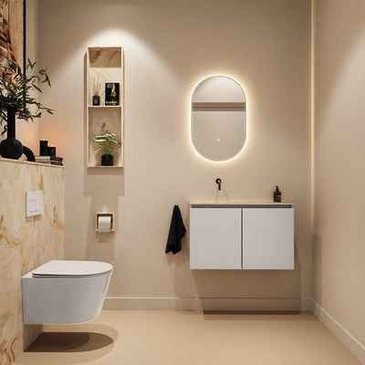 MONDIAZ TURE-DLUX Meuble de toilettes 80 cm Linen. EDEN lavabo Frappe position gauche. Sans trou de robinet.