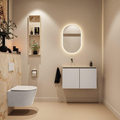 MONDIAZ TURE-DLUX Meuble toilette - 80cm - Linen - EDEN - vasque Frappe - position gauche - sans trou de robinet