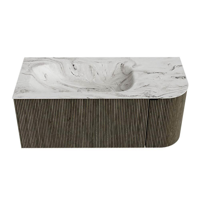 Mondiaz KURVE-DLUX Ensemble de mobilier de salle de bains - 105x46x40cm - 1 tiroir - 1 porte - lavabo solid surface - gauche - 1 trou de robinet - Shadow