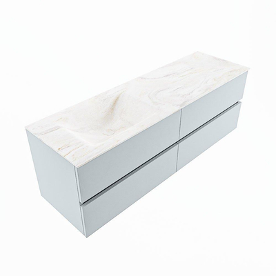 Mondiaz VICA-DLUX Ensemble de meuble de salle de bain - 150cm - meuble sous-vasque argile - 4 tiroirs - lavabo encastré nuage gauche - 1 trou de robinet - version haute de 60cm - ostra