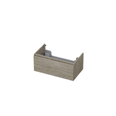 INK Wastafelonderkast - 80x45x35cm - 1 lade - greeploos - met houten keerlijst - MFC - Greige eiken