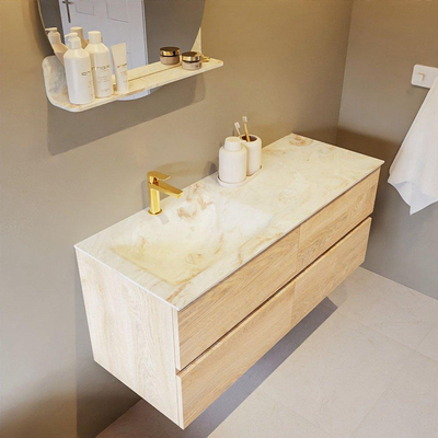 Mondiaz VICA-DLUX Ensemble de meuble de salle de bain - 120cm - meuble sous-vasque chêne blanchi - 4 tiroirs - lavabo encastré cloud gauche - 1 trou de robinet - version haute de 60cm - frape