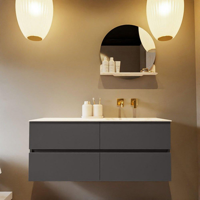 Mondiaz VICA-DLUX ensemble de meuble de salle de bain - 120cm - meuble sous-vasque gris foncé - 4 tiroirs - lavabo encastré cloud droite - sans trous de robinet - version haute de 60cm - ostra