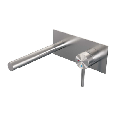 BRAUER Brushed Edition Wastafelmengkraan inbouw - rechte uitloop links - hendel lang smal - inclusief inbouwdeel - afdekplaat - model A 1 - PVD - geborsteld RVS