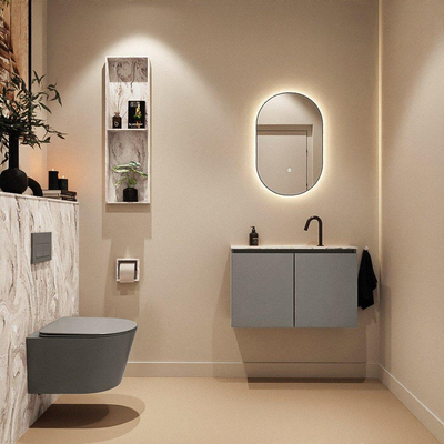 MONDIAZ TURE-DLUX Meuble de toilettes 80 cm Smoke. Lavabo EDEN Glace position milieu. Avec 1 trou de robinet.